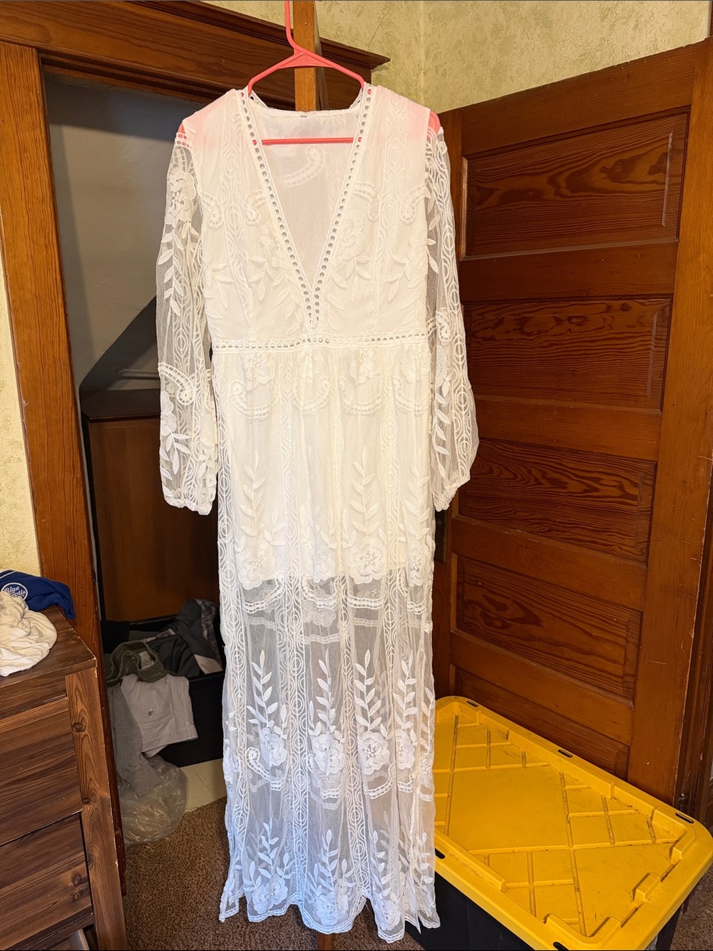 SHEIN White Lace Embroidered Maxi Dress